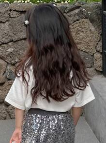 DAZY Camiseta de Malha de Manga Curta e Decote Redondo para Meninas (Pequenas), Verão - Branco - Visão 7