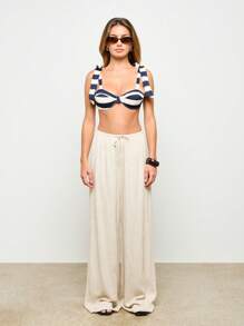 AiiRZ Striped Tie Shoulder Balconette Bikini Set - Blue and White - View 3