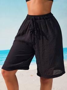 Swim SPRTY Women's Solid Color Drawstring Waist Beach Cover Up Shorts, Suitable For Beach, Pool, Casual Party, Vacation For Summer