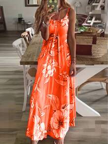 Breezaya Vestido maxi para mujer con diseño de camiseta de tirantes sexy con estampado de flores tropicales