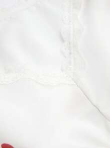 SHEIN Clasi Chemise femme à manches lanternes, col en V avec broderie de cerises et imprimés circulaires