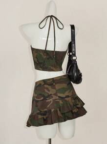 SHEIN ICON 女士迷彩两件套日常穿搭 - 軍綠色 - 查看 2