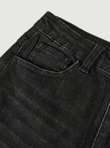 SHEIN Girlism Teen Girls' Pocketed Cuffed Casual Versatile Denim Shorts - Black - View 4