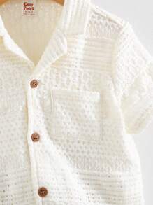 Cozy Pixies 2pcs/Set Baby Boy Color Block Knit Soft Collared Short Sleeve Top And Elastic Waist Shorts Set