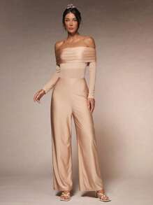 Glamine Nuevo mono elegante de una pieza para mujer con parte superior de tubo de malla de satén de punto negro, espalda descubierta con cremallera, manga larga, pierna ancha, adecuado para todas las estaciones, apropiado para citas nocturnas como disfraz de adulto