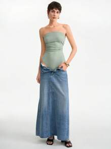 SHEIN Clasi Modischer und eleganter trägerloses Damen Bodysuit mit minimalistischem transparentem Netz-Design, geeignet für Frühling/Sommer - Minzgrün - Übersicht 4