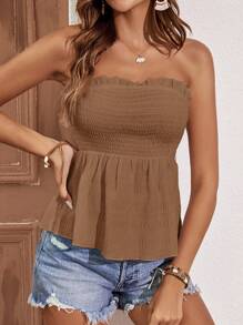 SHEIN Frenchy Top tubo con arricciature, senza spalline, con bordi arriccati, ideale per la primavera