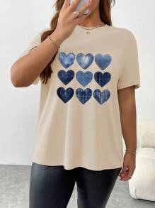 INAWLY Plus Size Round Neck Short Sleeve T-Shirt, Fashionable For Summer - Apricot - View 3