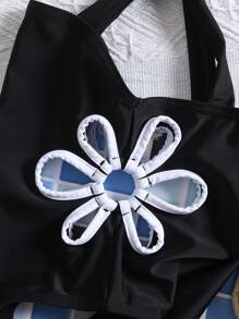 Travachic KIDS Baby Girl Cute Black Hollow Flower Pattern One-Piece Swimsuit, Summer