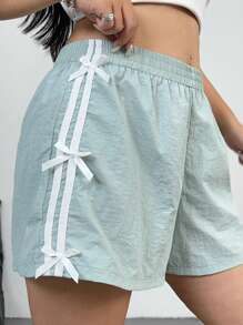 POPSWAY Plus Size Solid Color Casual Shorts, Suitable For Summer - Mint Green - View 4