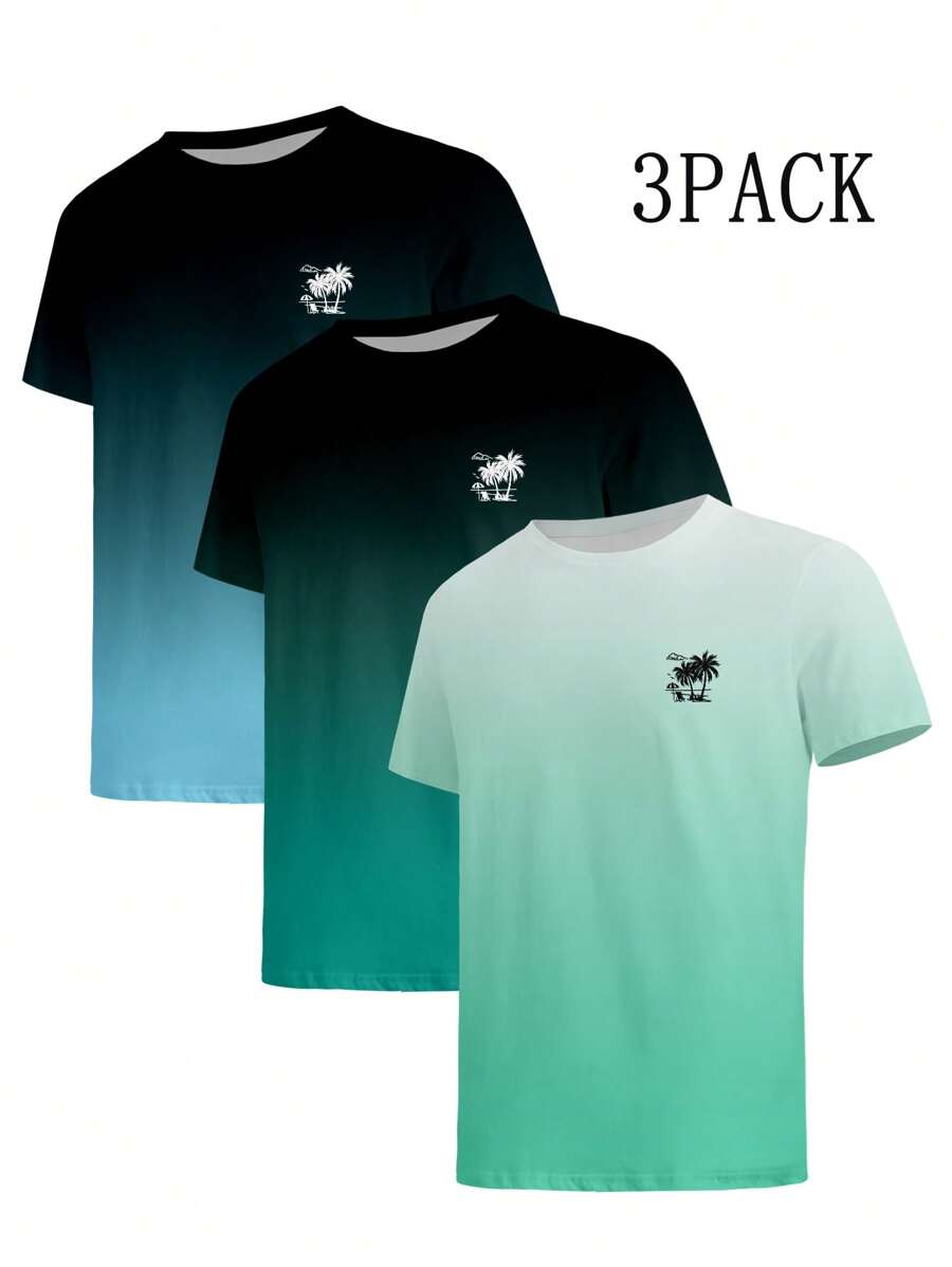 Manfinity RSRT Men's 3-Pack Casual Knitted Fabric T-Shirts With Ombre Design Round Neck And Short Sleeves For A Stylish Summer Look - Multicolor - View 1