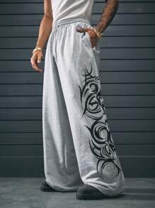 AXEPEAK Pantalones de chándal sueltos de estilo gótico con pierna recta de punto para hombre, estilo callejero, listo para el streetwear, para raves