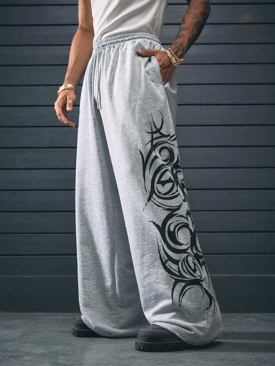 AXEPEAK Pantalones de chándal sueltos de estilo gótico con pierna recta de punto para hombre, estilo callejero, listo para el streetwear, para raves