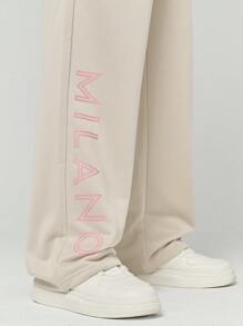 SHEIN Explorewe Tween Girls 2Pcs Set: Letter Print Raglan Sleeve Loose T-Shirt And Pants - Apricot - View 6