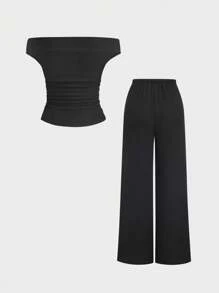 Sweetra Women Two Pieces Outfits For Daily Wear - Black - View 2