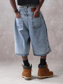 SUMWON 阔腿牛仔裤阔腿短裤溜冰风高腰百慕大短裤街头潮流夏季春节休闲周末裤