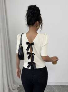 Elenzga 蝴蝶结装饰衬衫，夏季时尚单品 - 白色 - 查看 4