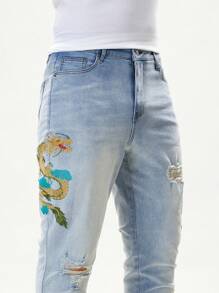 Manfinity Homme Men's Fashion Denim Long Pants, Suitable For Summer - Blue - View 8