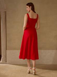 MOTF PREMIUM 亚麻刺绣连衣裙 - 紅色 - 查看 5