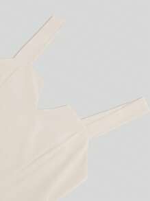 SHEIN Clasi 女士纯色简约日常细肩带秋千连衣裙新年装长款女装 - 杏色 - 查看 5