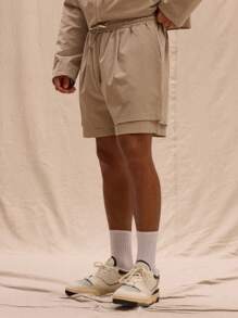 Musero Drawstring Pleat Detail Shorts Co Ord Bottom Only Spring Summer Streetstyle Holiday Vacation - Light Grey - View 3