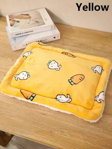 1 pieza Colchoneta de mascota de franela con diseño de dibujos animados, alfombrilla de dormir/pies gruesa, suave y cálida para las 4 estaciones, diseño reversible, acogedora y cómoda