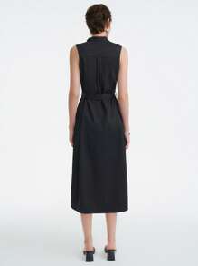 SHEIN LUNE Stand Collar Sleeveless Asymmetric Neckline Design Simple Tie-Waist Loose Dual Wear Dress With Side Slits, New For Spring/Summer - Black - View 2