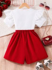 Conjunto de camiseta de manga corta y falda pantalón con perlas de unicolor para niña preadolescente