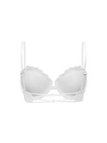Front Closure Balconette 1/2 Cup Underwired Push-Up Floral Lace Racerback Crisscross Sheer Women Lingerie Bra, White - White - View 7