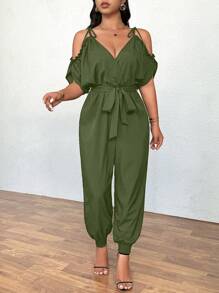 SHEIN Clasi 女士时尚宽松休闲连体裤，夏季 - 軍綠色 - 查看 6