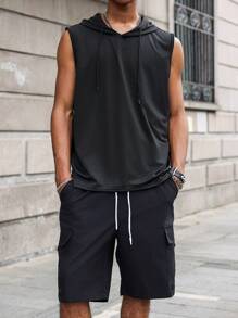 PAVTROS Manfinity Streetrush Men's Casual Tank Top And Shorts Set, Minimalist Style, Suitable For Everyday Wear - Black - View 3