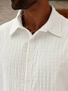 Manfinity Homme Plus Size Men's Casual Plain Textured Short Sleeve Shirt, Summer - White - View 5