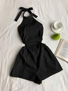 Comfortcana Women's Black Woven Linen Casual Jumpsuit, Suitable For Vacation - Black - View 5