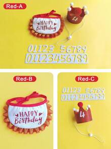 宠物狗/猫生日装扮派对配饰套装，包括帽子和围兜，可自由调节，可爱轻便，适合生日、节日派对等场合。 - 彩色 - 查看 10