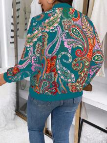 SHEIN Plus Size Long Sleeve Zip-Up Jacket, Fashionable For Spring/Autumn Women S Clothes Woman S Summer Clothes Women Spring Outfits - Teal Blue - View 2