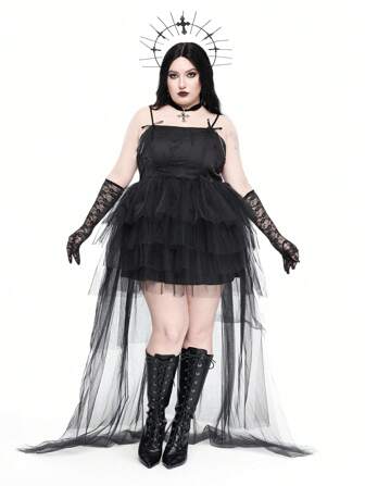 Goth Vestido largo de estilo gótico con estampado degradado, sin mangas y con lazo, con parte delantera y trasera corta, adecuado para graduación y baile de verano en tallas grandes
