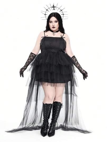 Goth Vestido largo de estilo gótico con estampado degradado, sin mangas y con lazo, con parte delantera y trasera corta, adecuado para graduación y baile de verano en tallas grandes