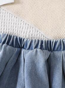 2-teiliges Baby Mädchen Set, niedlich und modisch mit bestickter Kirsche am ärmellosen Top und Denim Rock mit Falten, Preppy-Stil für Frühling und Sommer - Verschiedenfarbig - Übersicht 6