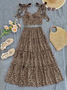 SHEIN VCAY Vacation Woven Loose Fit High Waist Leopard Print Skirt - Yellow - View 4