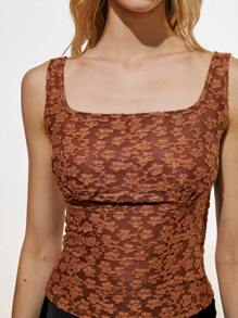 Lumivelle Women's Retro Backless Criss-Cross Slim Fit Square Neck Sleeveless Tank Top - Coffee Brown - View 5