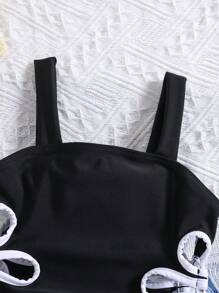 Travachic KIDS Baby Girl Cute Black Hollow Flower Pattern One-Piece Swimsuit, Summer