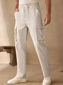 Manfinity ModaGents Pantaloni cargo da uomo casual, a vita media, con coulisse e tasche multiple, taglio affusolato