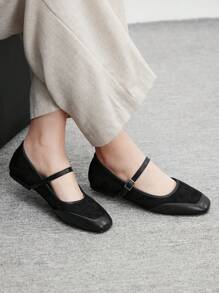 CUCCOO BIZCHIC Elegant Black Simple Square Toe Flat Shoes, Casual Minimalist Comfortable Slip-On Flats For Women, Suitable For Office, Commute, Formal Occasions For Christmas Spring Shoes - Black - View 4