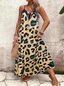 SHEIN Holidaya Plus Size Women Leopard Print Loose Maxi Slip Dress, Summer - Multicolor - View 6