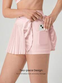 GLOWMODE Ayo Pakai Rok Tenis Berlipit Pinggang Silang Sedang yang Menyerap Keringat dan Elastis dengan Celana Pendek Terintegrasi dan Kantong Samping untuk Tenis, Golf, dan Aktivitas Sehari-hari - Baby Pink - View 6