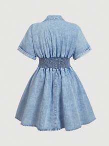 SHEIN MOD Plus Size Denim Midi Dress With Short Dropped Shoulder Sleeves And Flared Hem