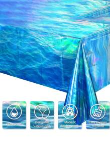3 Pcs Iridescent Ocean Waves Tablecloths, 54 X 108 Inch Disposable Plastic Ocean Blue Table Cloth Rectangle Table Covers For Under The Sea Beach Surf Ocean Pool Party Birthday Party Decorations, Valentine Day