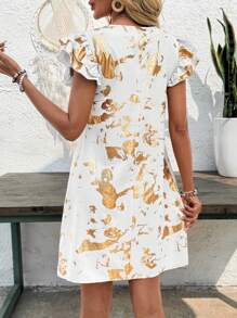 EMERY ROSE Vestido holgado con mangas abullonadas y estampado de lámina para mujer