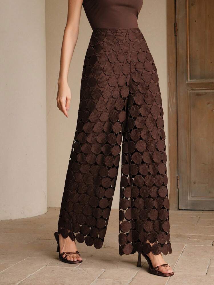 Water-Soluble Lace Solid Color Elegant Zipper Back Pants