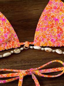 Swim Vcay Women's Summer Beach Ditsy Floral Sexy Halter Bikini Top